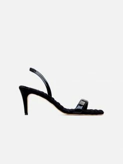 AERA Claudia Vegan Patent Leather High-Heeled Slingback Sandals | Black Shoes
