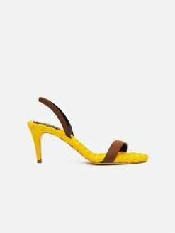 AERA Claudia Vegan Satin High-Heeled Slingback Sandals | Yellow