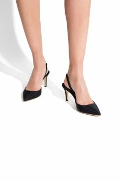 AERA Gabriella Pointed-Toe Vegan Satin Slingback Sandals | Black