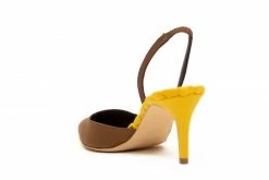 AERA Shoes Gabriella Pointed-Toe Vegan Satin Slingback Sandals | Mustard