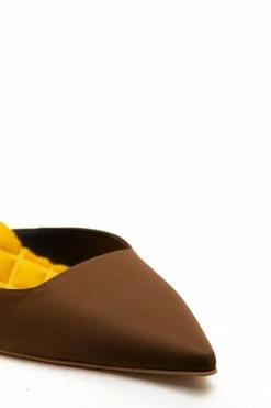 AERA Shoes Gabriella Pointed-Toe Vegan Satin Slingback Sandals | Mustard