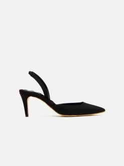 AERA Gabriella Pointed-Toe Vegan Satin Slingback Sandals | Black