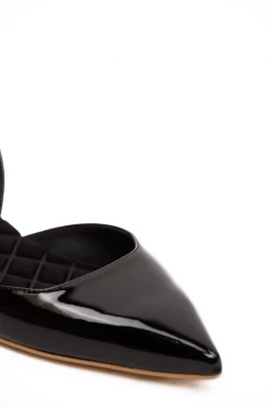 AERA Jackie Vegan Patent Leather Pointed-Toe Slingback Flats | Black Shoes