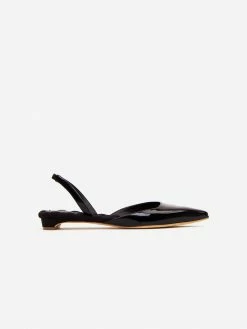 AERA Jackie Vegan Patent Leather Pointed-Toe Slingback Flats | Black Shoes
