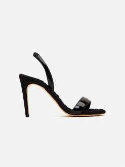 AERA Shoes Vivien Vegan Patent Leather High-Heeled Slingback Sandals | Black
