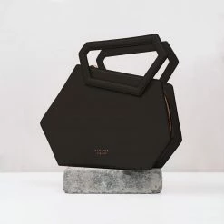 Alkeme Atelier EARTH Vegan Leather Hexagon Satchel | Black Bags
