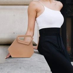 Alkeme Atelier EARTH Vegan Leather Hexagon Satchel | Beige Nude Bags