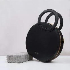 Alkeme Atelier Earth Vegan Leather Round Crossbody Bag | Black