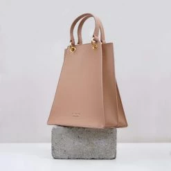 Alkeme Atelier FIRE Vegan Leather Triangular Satchel | Beige Nude Bags