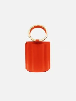 Alkeme Atelier Water Small Vegan Leather Metal Handle Bucket | Orange