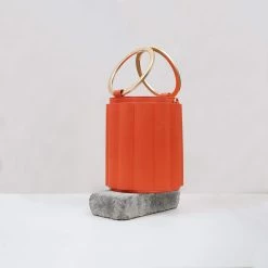 Alkeme Atelier Water Small Vegan Leather Metal Handle Bucket | Orange