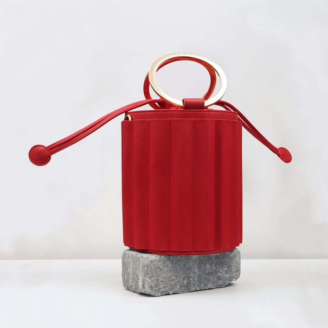 Alkeme Atelier Bags Water Vegan Leather Metal Handle Bucket | Red 4 Alkeme Atelier Bags Water Vegan Leather Metal Handle Bucket | Red