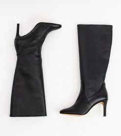 Allkind Vegan Shoes Chloe Vegan Leather Heeled Long Knee Boots | Black