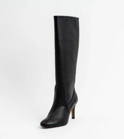Allkind Vegan Shoes Chloe Vegan Leather Heeled Long Knee Boots | Black
