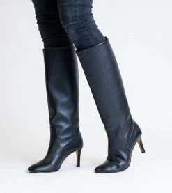 Allkind Vegan Shoes Chloe Vegan Leather Heeled Long Knee Boots | Black