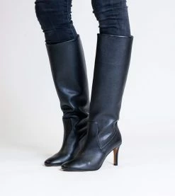 Allkind Vegan Shoes Chloe Vegan Leather Heeled Long Knee Boots | Black