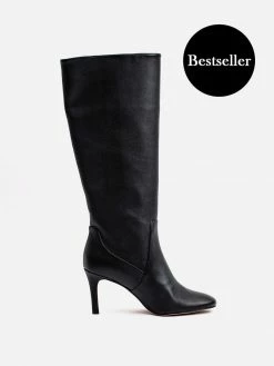 Allkind Vegan Shoes Chloe Vegan Leather Heeled Long Knee Boots | Black