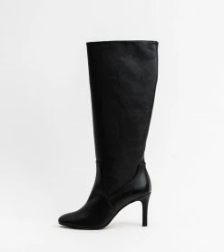 Allkind Vegan Shoes Chloe Vegan Leather Heeled Long Knee Boots | Black