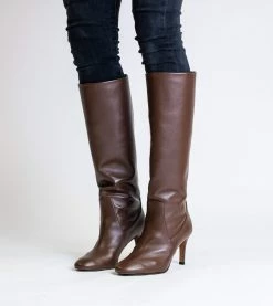 Allkind Vegan Chloe Vegan Leather Heeled Long Knee Boots | Brown Shoes