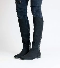 Allkind Vegan Grace Two Tone Vegan Long Flat Boots | Black Shoes