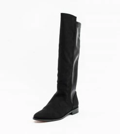 Allkind Vegan Grace Two Tone Vegan Long Flat Boots | Black Shoes