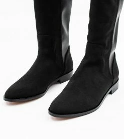 Allkind Vegan Grace Two Tone Vegan Long Flat Boots | Black Shoes