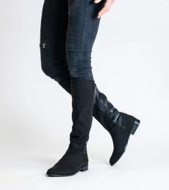 Allkind Vegan Grace Two Tone Vegan Long Flat Boots | Black Shoes