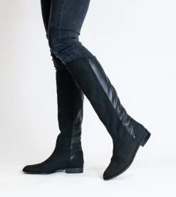 Allkind Vegan Grace Two Tone Vegan Long Flat Boots | Black Shoes
