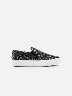 Allkind Vegan Shoes Hayley Stud Detail Vegan Leather Slip On Trainer | Black Snake