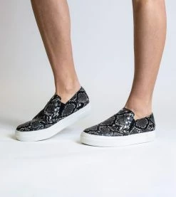 Allkind Vegan Shoes Hayley Stud Detail Vegan Leather Slip On Trainer | Black Snake