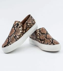 Allkind Vegan Hayley Stud Detail Vegan Leather Slip On Trainer | Brown Snake Shoes