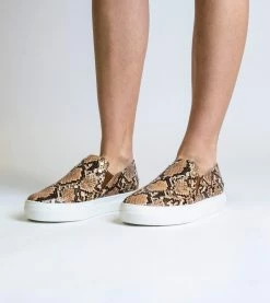 Allkind Vegan Hayley Stud Detail Vegan Leather Slip On Trainer | Brown Snake Shoes