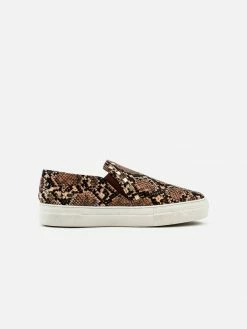 Allkind Vegan Hayley Stud Detail Vegan Leather Slip On Trainer | Brown Snake Shoes