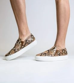 Allkind Vegan Hayley Stud Detail Vegan Leather Slip On Trainer | Brown Snake Shoes