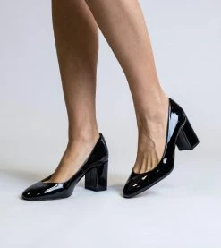 Allkind Vegan Shoes Kate Vegan Patent Leather Block Heel Court Shoe | Black