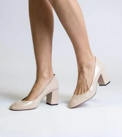 Allkind Vegan Kate Vegan Patent Leather Block Heel Court Shoe | Blush Nude Shoes