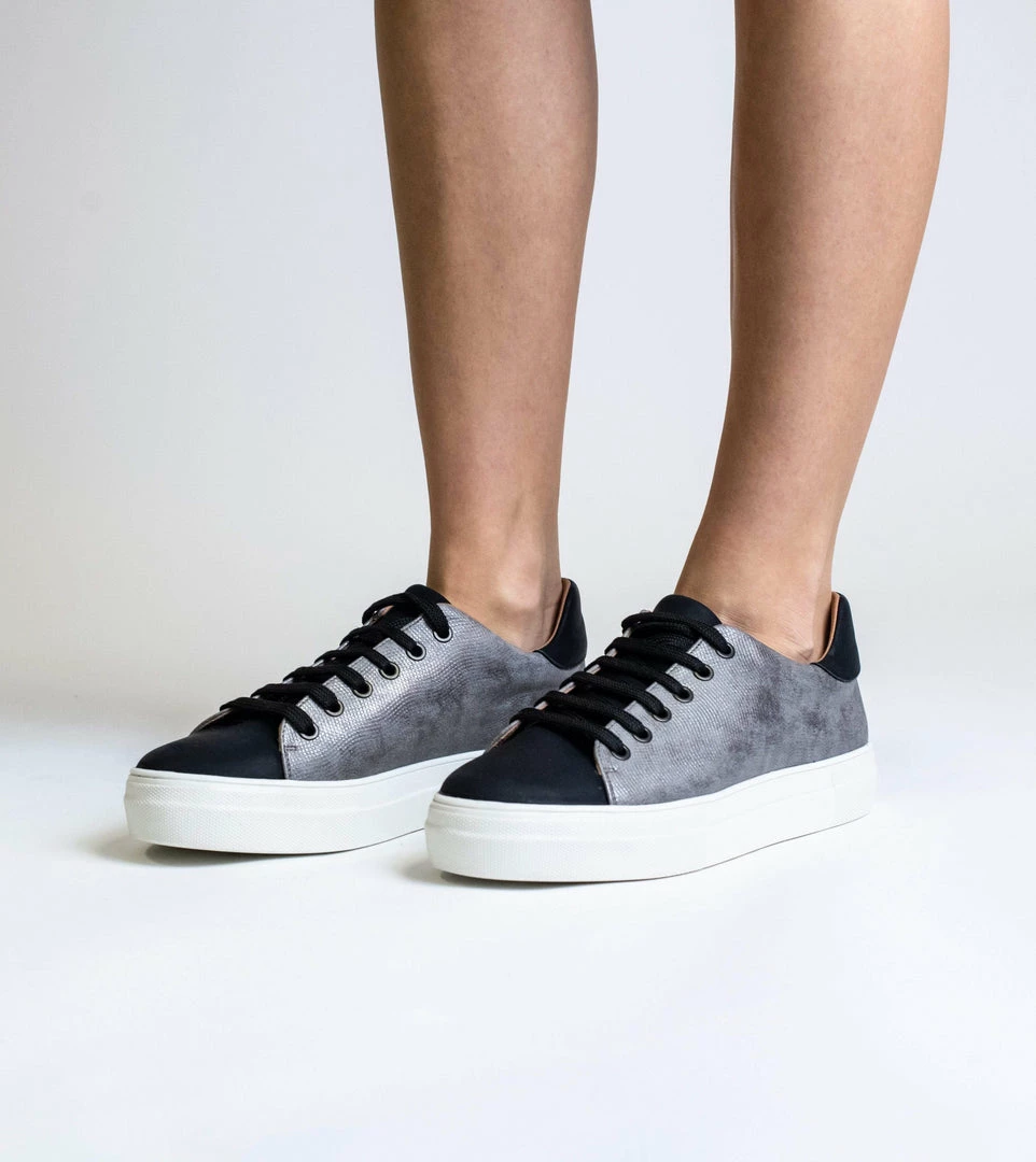 Allkind Vegan Shoes Lucy Vegan Leather Lace Trainer | Black & Grey 4 Allkind Vegan Shoes Lucy Vegan Leather Lace Trainer | Black & Grey