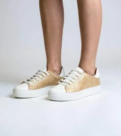 Allkind Vegan Shoes Lucy Vegan Leather Lace Trainer | Gold & White