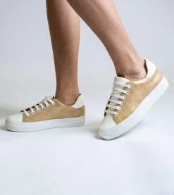 Allkind Vegan Shoes Lucy Vegan Leather Lace Trainer | Gold & White