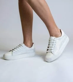 Allkind Vegan Shoes Lucy Vegan Leather Lace Trainer | Silver & White
