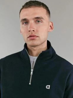 Altid Clothing Funnel Neck Organic Cotton Half Zip Sweatshirt | Black