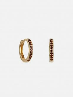 Ana Dyla Accessories Odyssey Recycled 925 Sterling Silver Garnet Hoop Earrings | Gold Vermeil