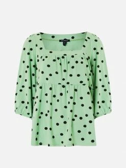 Baukjen Clothing Linde Square Neck LENZING™ ECOVERO™ Polka Print Top | Jade