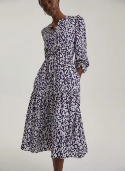 Baukjen Aabriella Abstract Leopard Print LENZING™ ECOVERO™ Midi Dress | Midnight Blue Clothing
