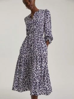 Baukjen Aabriella Abstract Leopard Print LENZING™ ECOVERO™ Midi Dress | Midnight Blue Clothing