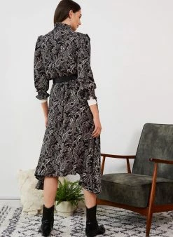 Baukjen Ada Paisley FSC Viscose Midi Shirt Dress | Black