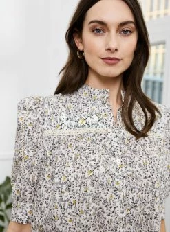 Baukjen Adaora Floral Organic Cotton Shirt Dress | Soft White Clothing