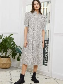 Baukjen Adaora Floral Organic Cotton Shirt Dress | Soft White Clothing