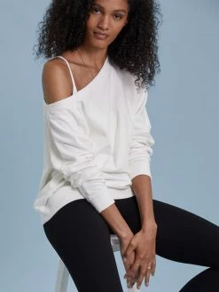 Baukjen Adriana Organic Cotton Asymmetric Neck Sweatshirt | Pure White Clothing