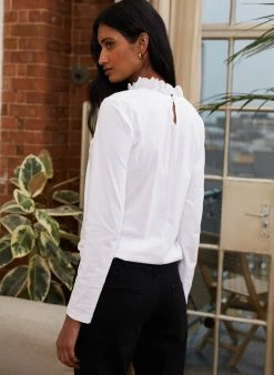 Baukjen Agatha Ruffle Collar Organic Cotton Top | Pure White